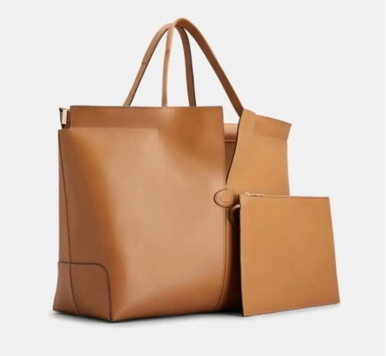 Large Capacity Women's Leather Tote Bag Simple Versatile Single Shoulder Bag Business Commute Bucket Bag For Autumn/Wint