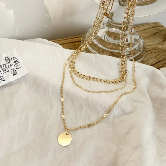 SUMENG 2025 Vintage Gold Color Layered Chain Pendant Necklace for Women Fashion Jewelry Gift