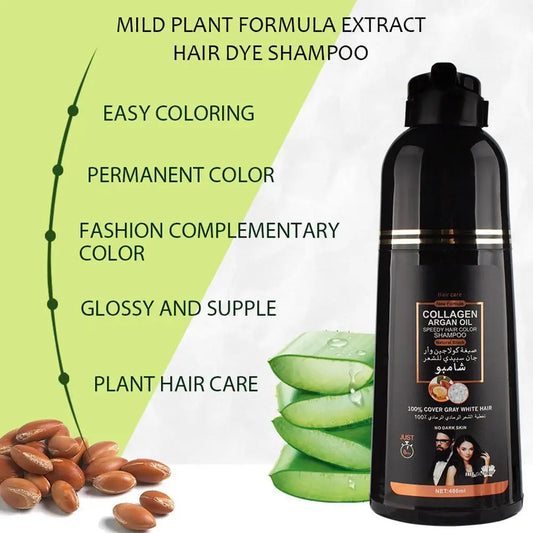 For Disaar Hair Coloring Shampoo Ginseng Snake Oil Care Fast Black Hair Dye Shampoo Cover Grey-Hair Repair Damaged Hair 400ml