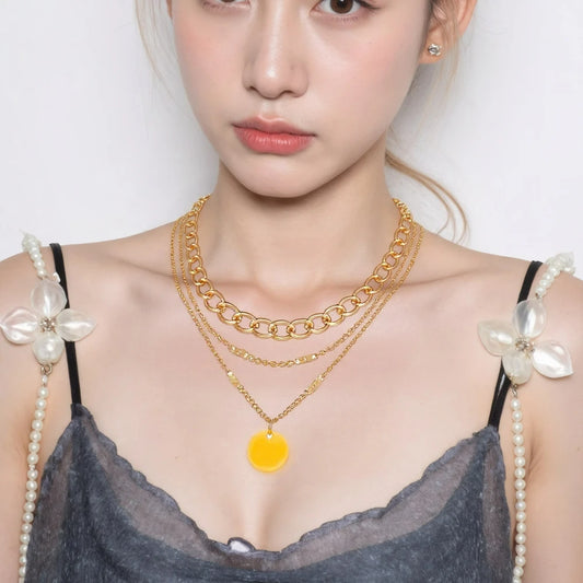 SUMENG 2025 Vintage Gold Color Layered Chain Pendant Necklace for Women Fashion Jewelry Gift